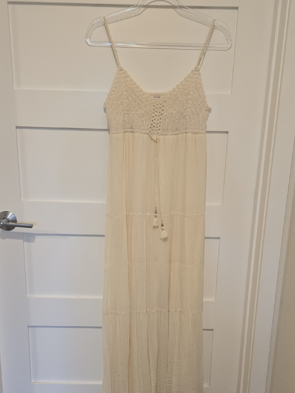 American Eagle Outfitters Cream Crochet Maxi Dress Boho Chic Hippy Whimsy